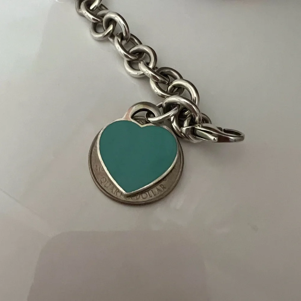 Tiffany & Co. Silver Charm Bracelet with Turquoise Heart Charm